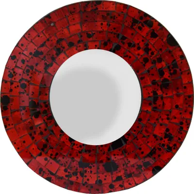 Produktbild von Farbenfroher Glitzer Retro Mosaikspiegel aus Indonesien – Ø 20 cm : Rot Farbe: Rot