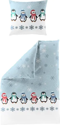 Produktbild von Bierbaum Biber Bettwäsche 135x200 Pinguine Sterne hellblau weiß 4115-20