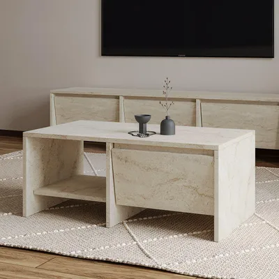 Obrázok produktu pre Skye Decor, kvalitný konferenčný stolík, travertín, 90 x 35 x 45 cm | 100 % melamínom potiahnutá drevotriesková doska, hrúbka: 18 mm | Ideálny do moderného interiéru, elegantný a funkčný.