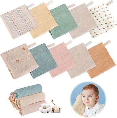 Produktbild von Baby Waschlappen Pack von 10 - Fläschchen Waschlappen 23 x 23 cm - hydrophile Waschlappen für Jungen und Mädchen