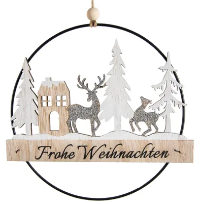 Weihnachtskranz aus Holz, Ø 20 cm, natur-silber-weiß