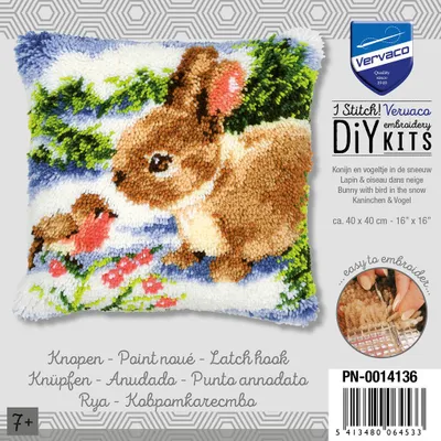 Produktbild von Auslaufmodell Vervaco Knüpfkissen "Kaninchen & Vogel"