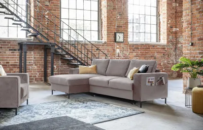 Produktbild von MIUFORM Lofty Lilly - Ecksofa mit Bettfunktion und Bettkasten L-FORM LINKS - 236x148cm - Velours Dunkelbeige - Sofa Schlafsofa Couch