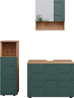 Immagine prodotto di Set mobili bagno Vicco Irma Quercia verde/oro 3 pezzi, con cabinet midi, Model 47197