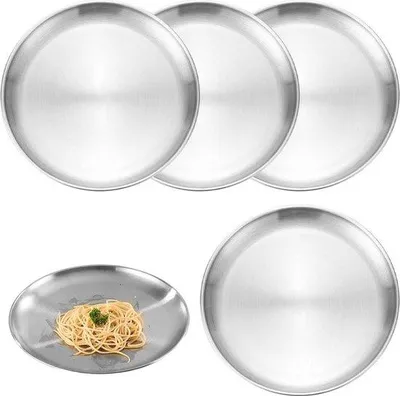Produktbild von 4 Stück 20cm runde Edelstahl-Teller - Camping-Servietten für Picknick, Wandern, Grillen