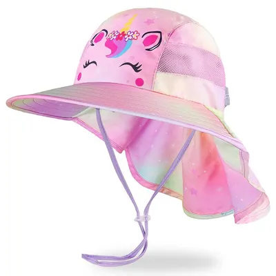 Immagine prodotto di Cappello da sole per bambini, modello "pescatore" con protezione UV 50, con visiera e protezione per il collo, colore rosa, taglie da 2 a 9 anni