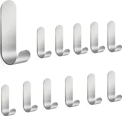 Produktbild von 12 Stück Klebehaken Edelstahl SUS304 Haken Selbstklebend Wandhaken ohne Bohren Wasserdicht Rostfrei Starker Klebstoff Ideal für Badezimmer Küche Silber
