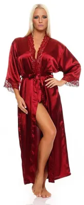 Produktbild von Damen langes Kimono Seidenrobe Morgenmantel; Dunkelrot M