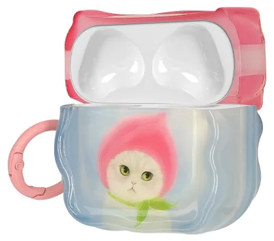 Produktbild von kwmobile In-Ear Kopfhörer Case für Apple Airpods 4 Hülle mit Karabiner - Headphones Case - Earphones Cover Etui - Katze mit Pfirsichhut