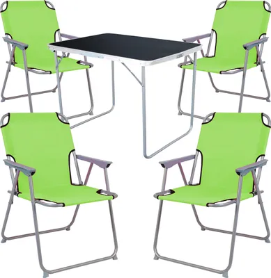 Produktbild von 5-tlg Camping Set Gartenmöbel Campingtisch + 4 Campingstuhl Klappstuhl Lime Grün