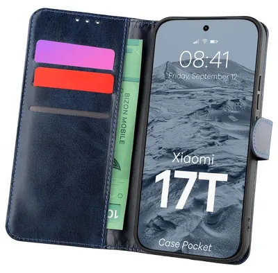 Produktbild von Handyhülle mit Klappe für Xiaomi 17T, Bizon Case Pocket, Dunkelblau
