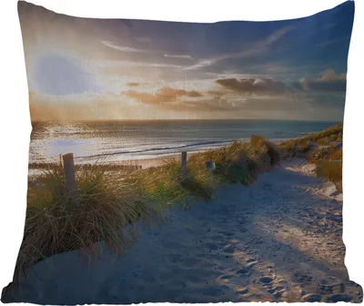 Produktbild von MuchoWow® Outdoor Kissen - Sonnenuntergang - Strand - Düne - Gras - Bank - 45x45 cm - Wetterfest - Lounge Kissen - Fotokissen - Dekoratives Kissen