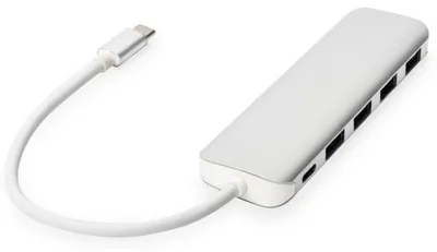 Imagen del producto de DIGITUS DA-70242-1: Concentrador USB Tipo-C con alimentación (PD), 4 puertos USB 3.0 y 1 puerto de carga PD