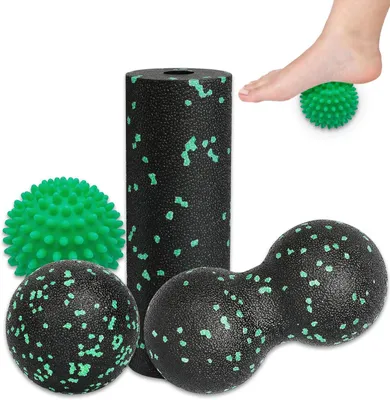 Image de Ensemble de 4 balles de fascia, comprenant des balles de massage, un mini rouleau de fascia, une balle duo et une balle " hérisson ", pour le dos, etc