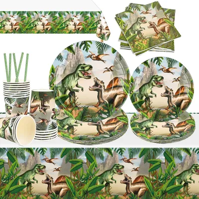 Immagine prodotto di Set di decorazioni per feste a tema dinosauri, composto da 81 pezzi