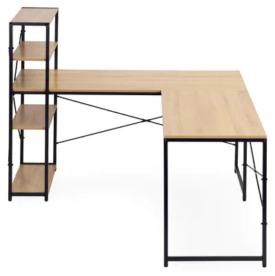 Obrázek produktu pro ModernHome TH-CD-6-16 Rohový psací, počítačový stůl s regálem, 4 police, světlý dub