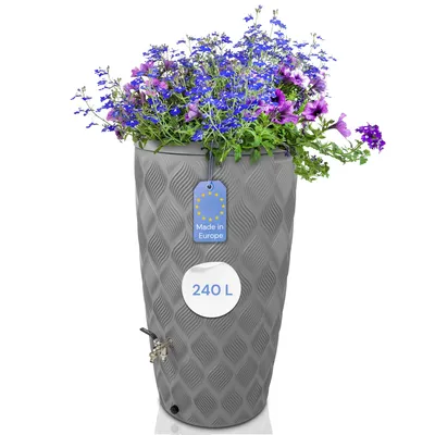 Produktbild von YourCasa Regentonne 240 Liter [Seabreeze Flower] Grau ohne Wasserhahn