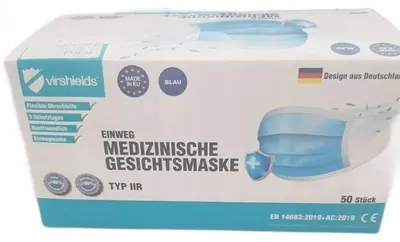 Zdjęcie produktu dla Maska Ochronna Virshields Niebieski 50 Szt. Do Ochrony I Higieny Opakowanie
