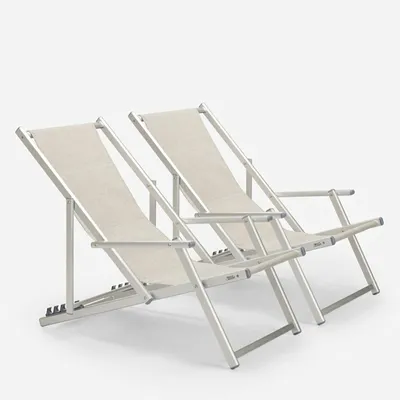 Produktbild von 2er Set Strandliegen Liegestühle Sonnenliegen mit Armlehnen aus Aluminium Riccione Gold Lux - Grau