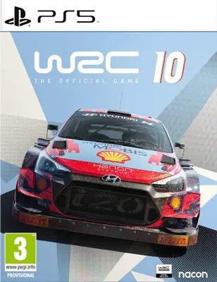 The image is a video game cover for WRC 10 on PS5, featuring a rally car.