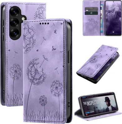 Produktbild von Handyhülle für Samsung Galaxy S25 RFID Schutz Klapphülle Case Cover Design Blume Pusteblume Schutzhülle Farbe: Violett