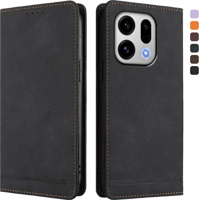Produktbild von Hülle für Oppo Find X9, Retro Kunstleder Ständer Klapphülle mit Kartenfächer und Magnetische Schwarz