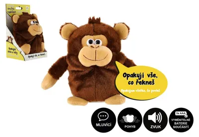 Obrázok produktu pre Hračka – opička Tonička, opakuje vety, plyšová, 18 cm, na batérie, so zvukom, v krabici 12x20x10 cm, v obale