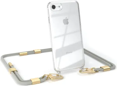 Produktbild von EAZY CASE Handykette für Apple iPhone SE 2020/2022, iPhone 7 / 8, Transparente Silikonhülle mit Band, Clear Case, abnehmbar in Beige