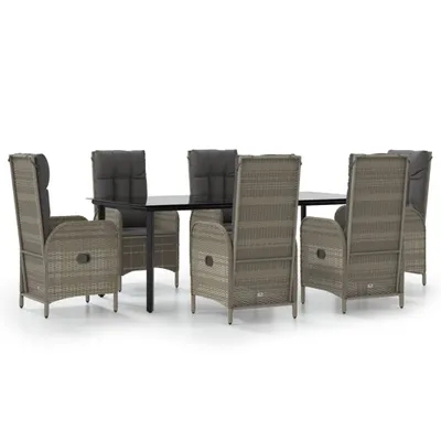 Produktbild von 7-tlg. Garten-Essgruppe mit Kissen Schwarz und Grau Poly Rattan