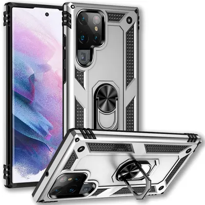 Image de NALIA Étui à anneaux de style militaire pour Samsung Galaxy S22 Ultra, protection extrême antichoc, anneau de 360° pour poser l'appareil argenté