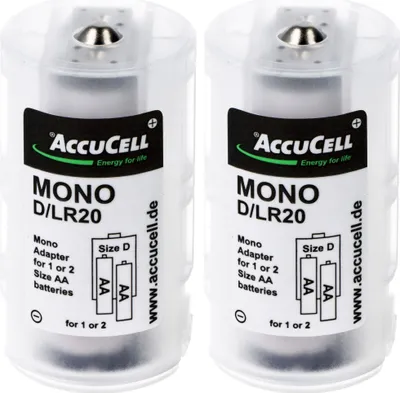 Produktbild von Universal Mono D Adapter im 2er Pack für 1 oder 2 Mignon, AA, LR6, FR6 Batterie oder  Akku – Batteriehalter AA Mignon (Kunststoff)