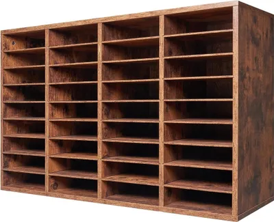 Produktbild von Wood Literature Organizer 36 Compartments Removable Shelves Dark Brown