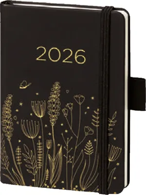 Zdjęcie produktu dla bsb 02-0357 Kalendarz książkowy V-book - A5, 1 tydzień / 2 strony, imitacja skóry , czarny/złoty