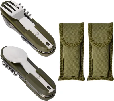 Productafbeelding van Outdoor bestekset, 7-in-1, 2-delig, roestvrij staal, inklapbaar, met nylon tas, geschikt voor kamperen