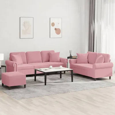 Productafbeelding van Maison Exclusive - 3-delige bankset met kussens, roze fluweel