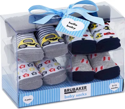 Produktbild von BRUBAKER 4 Paar Babysocken Jungen 0-12 Monate - Autos - in Geschenkverpackung