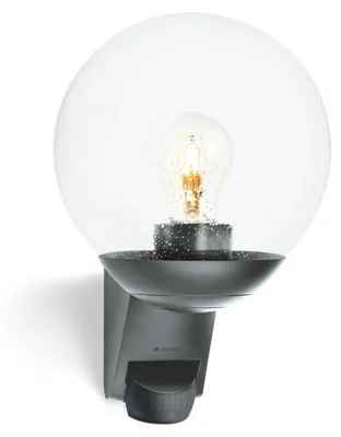 Zdjęcie produktu dla Reflektor zewnętrzny Steinel L 595 S w kolorze antracytu z czujnikiem ruchu – lampa ścienna do użytku zewnętrznego, wyposażona w szklaną osłonę, czujnik PIR o kącie detekcji 180° i zasięgu do 10 metrów, włącznik zmierzchu, odporna na warunki atmosferyczne (IP44), gwint E27, idealna do domu i tarasu
