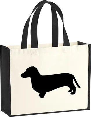 Produktbild von Huuraa Jutetasche Dackel Silhouette 21 Liter Black Jute und Baumwolle Einkaufstasche Geschenkidee