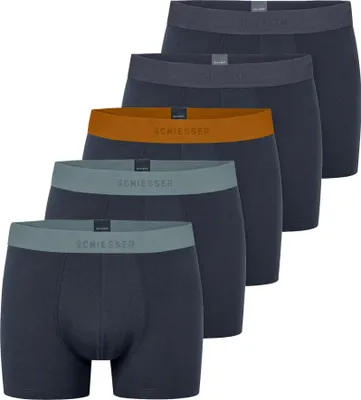 Produktbild von SCHIESSER Herren Boxershorts, 5er Pack - Serie "95/5", Unterhose, Logobund Dunkelblau/Hellblau/Hellbraun 2XL