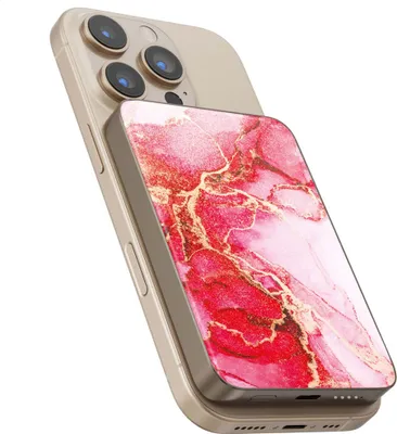 Productafbeelding van Selencia Vivid Powerbank 5.000 mAh - Draadloze Powerbank - Geschikt voor MagSafe en Qi - Desert Gold / Rosy Marble