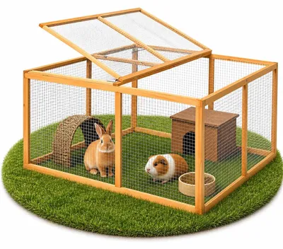 Image de Cage en bois avec toit pliable pour petits animaux