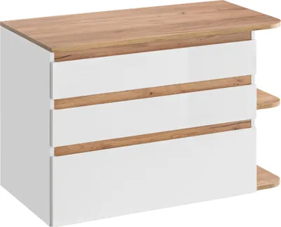 Produktbild von Badezimmerschrank Unter Waschbecken 90 Cm Weiß Eiche Gold 3 Schubladen