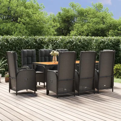Produktbild von The Living Store 9-tlg. Garten-Essgruppe mit Kissen Schwarz Poly Rattan