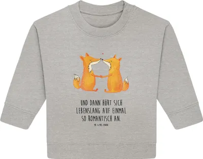 Produktbild von Mr. & Mrs. Panda Organic Baby Pullover Füchse Liebe 12. - 18. Monat - Heather Grey - Geschenk, Partner, Fuchs, Bullover, Freundin, Fox