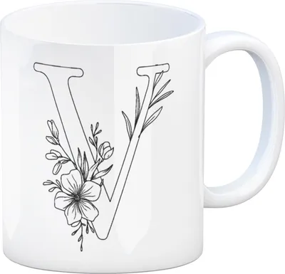 Produktbild von Floral Buchstabe V Kaffeebecher zum Ausmalen für Kunstliebhaber