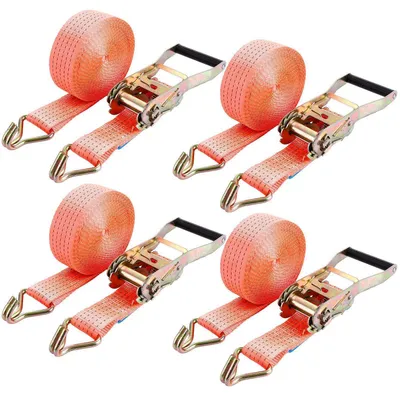 Productafbeelding van 4 spanbanden met ratel en haken, 5 cm x 10 meter, breeksterkte 3000 kg, oranje