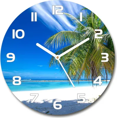 Produktbild von Wanduhr aus Glas 30fi Glasbild Glasuhr Gehärtetes Glas - weisse-zeiger - Tropical beach