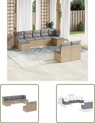 Produktbild von The Living Store 9-tlg. Garten-Sofagarnitur mit Kissen Beige Poly Rattan