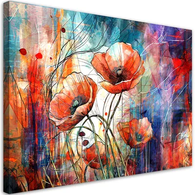 Produktbild von Leinwandbild Abstrakte Mohnblumen 120x80 Feeby Violett bild für die wand bereit zum aufhängen