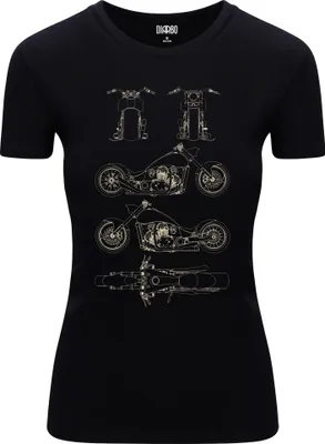Produktbild von Diarbo Damen T-Shirt mit Blaupausen Druck Chopper-Motorrad Schwarz Gr.S